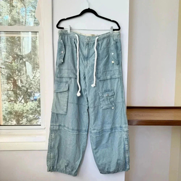 Free People Pants - NWT Free People South Bay Wide-Leg Drawstring Jeans Blue XL